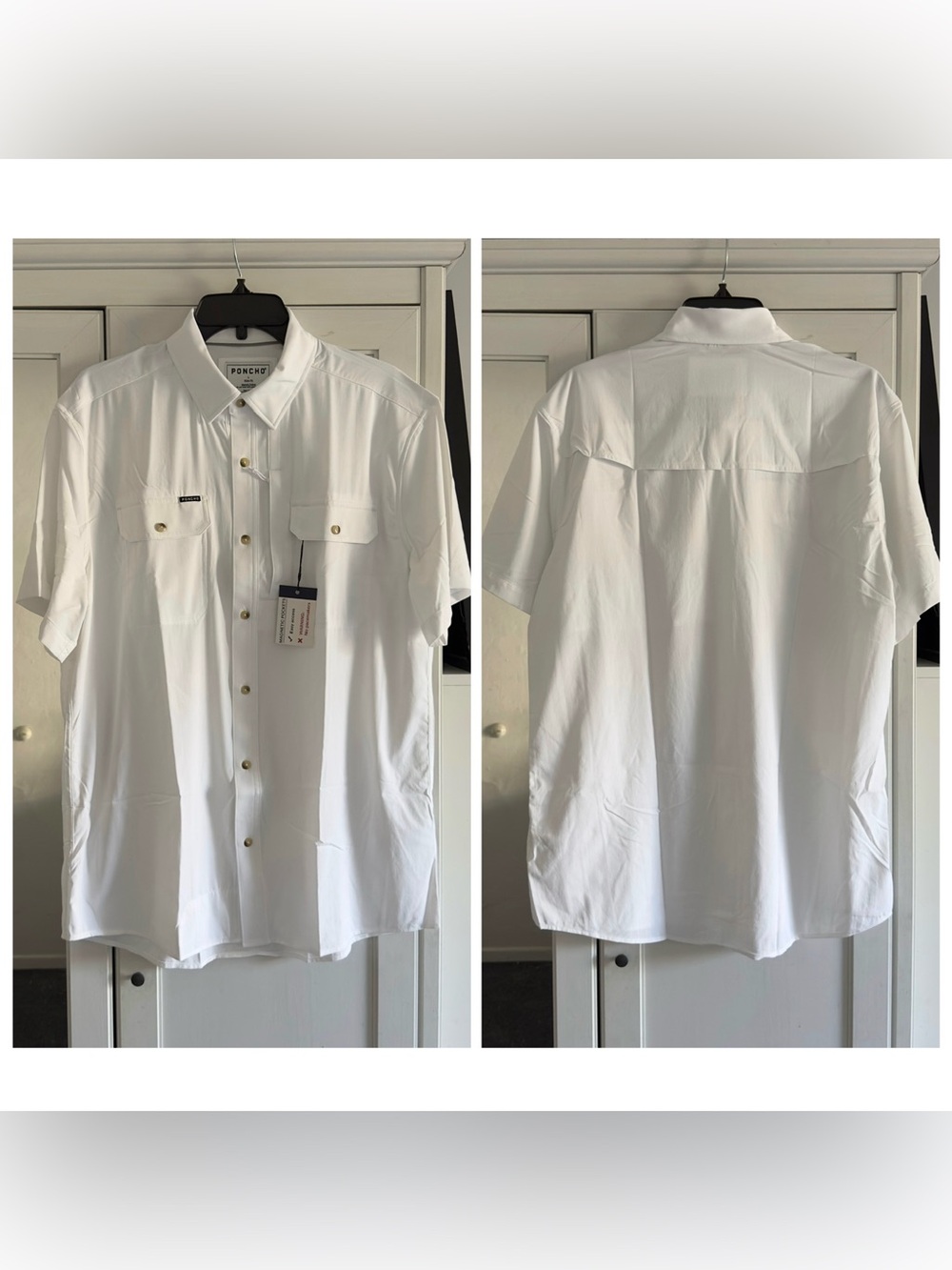 Poncho The Salty Dog Short Sleeve Shirt in White Men's Size Large Slim Fit